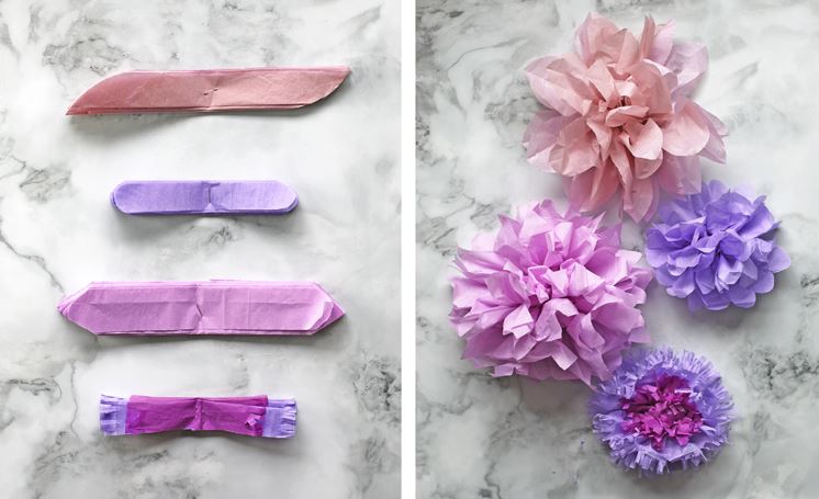 Purple and lilac DIY tissue paper flowers